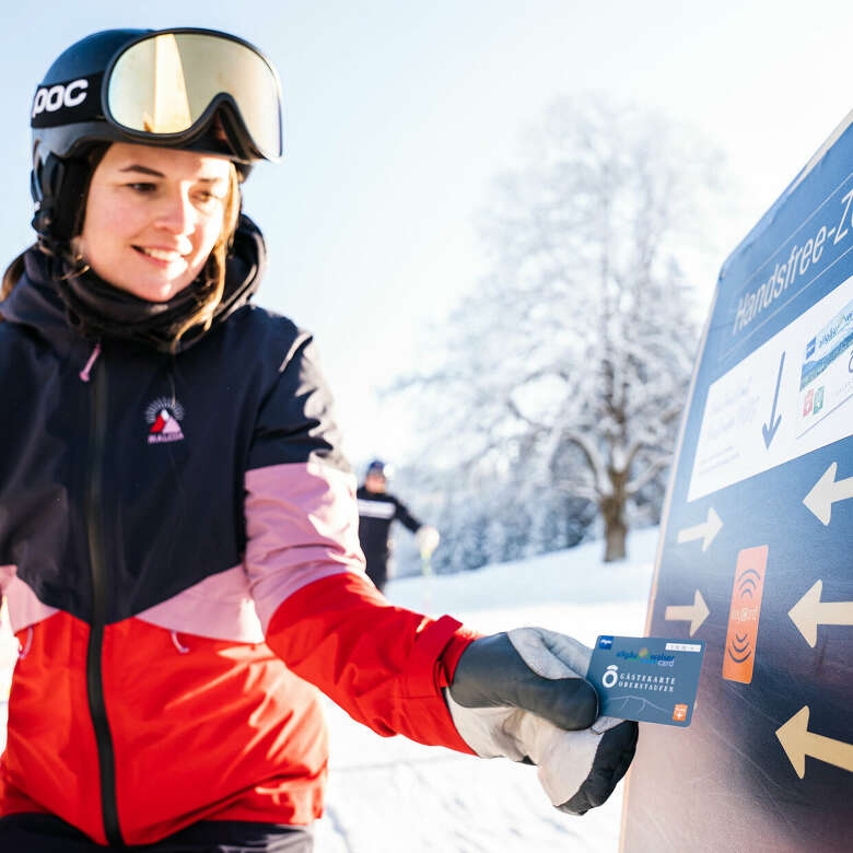 Mit Oberstaufen PLUS am Drehkreuz beim Skifahren in Oberstaufen.