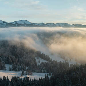 Winterliche Landschaft mit Nebelstimmung und Hochgratpanorama