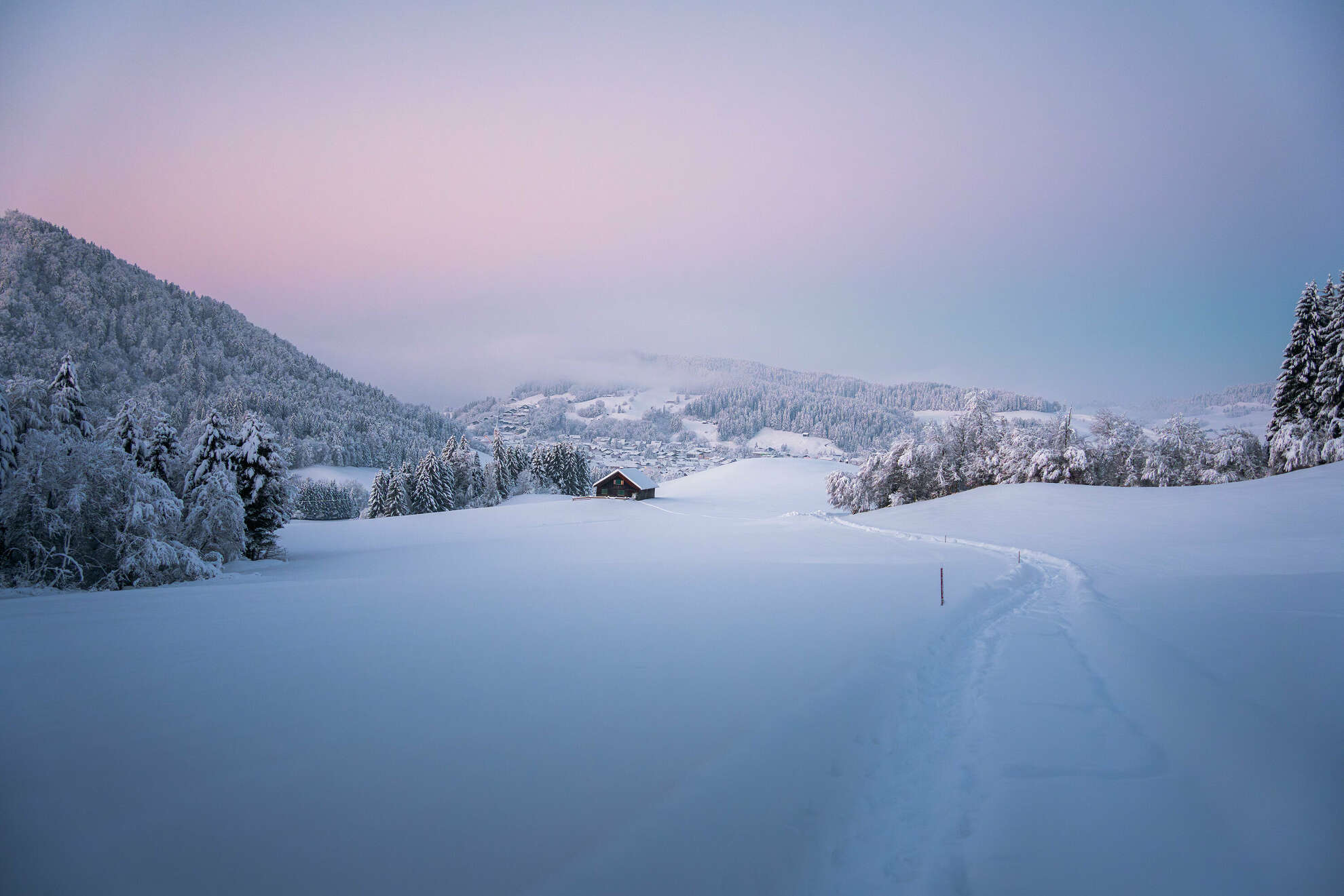 Ein kalter Abend im Allgäuer Winterwunderland.