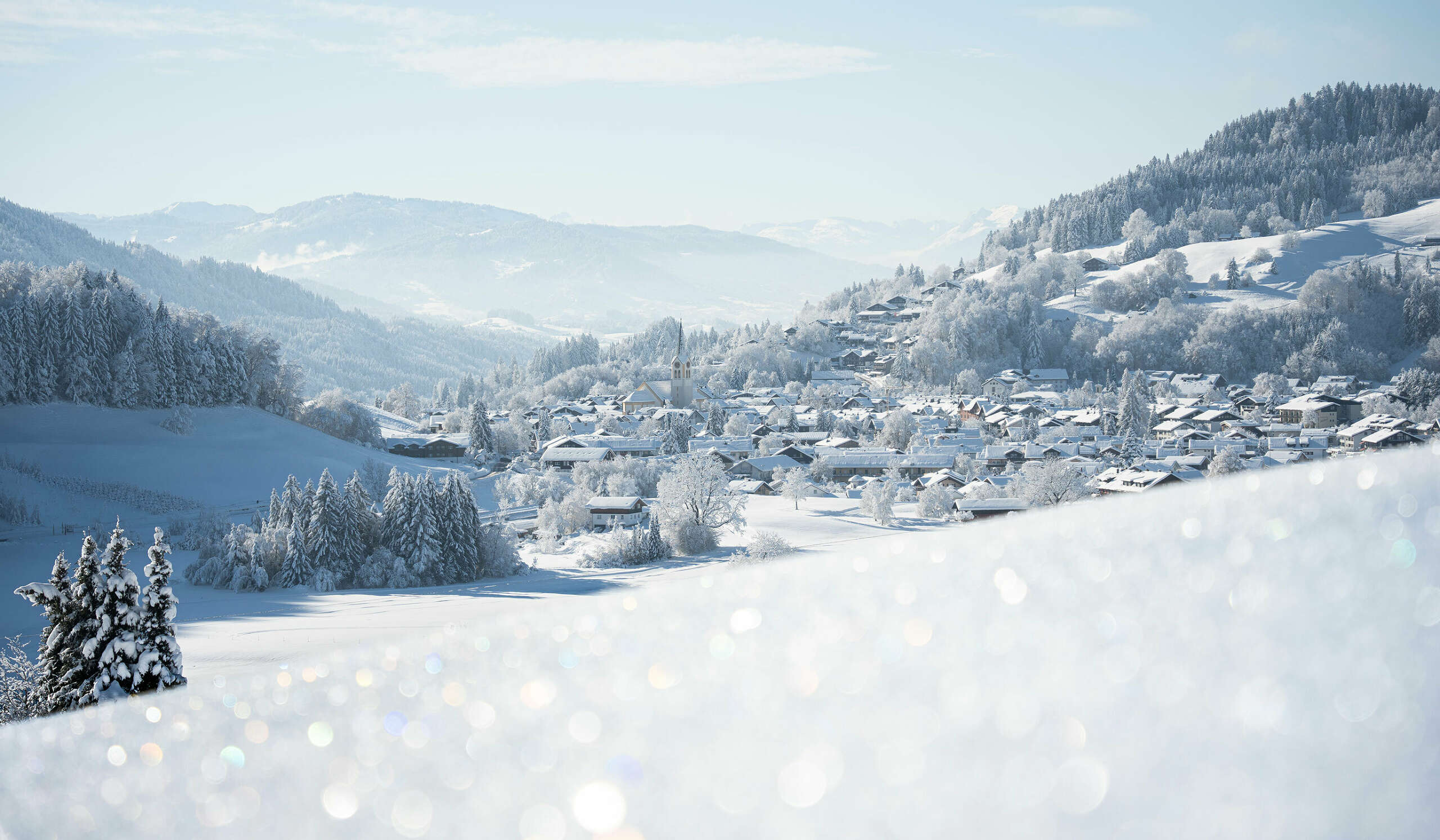 Verschneite Landschaft rund um Oberstaufen