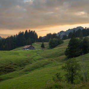 Im Wandergebiet von Oberstaufen mit Blick zur Alpe Neugreuth