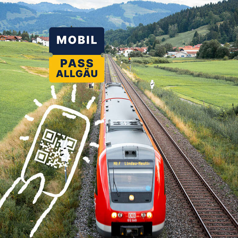 Logo Mobil Pass Allgäu mit fahrendem Zug aus Oberstaufen