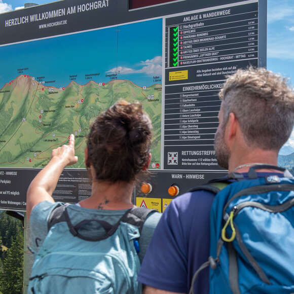 Wanderer an der Wandertafel am Hochgrat.