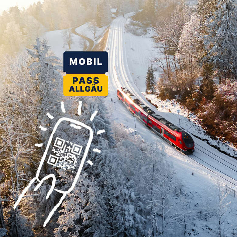 Logo Mobil Pass Allgäu mit fahrendem Zug aus Oberstaufen