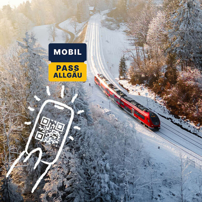 Logo Mobil Pass Allgäu mit fahrendem Zug aus Oberstaufen